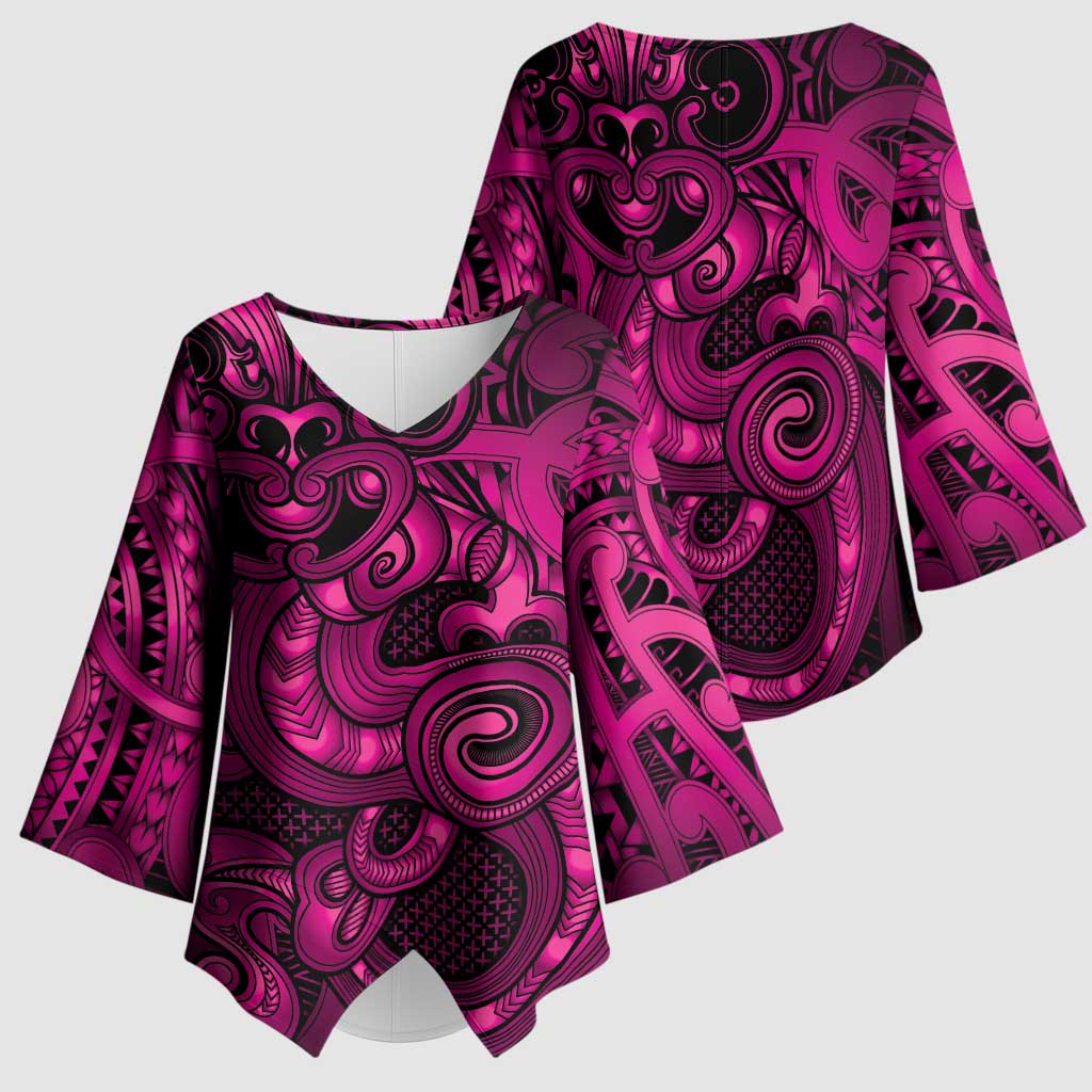 Aotearoa Maori Hei Tiki Kimono Sleeve Blouse Mawhero Kowhaiwhai Puhoro Motif