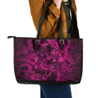 Aotearoa Maori Hei Tiki Leather Tote Bag Mawhero Kowhaiwhai Puhoro Motif