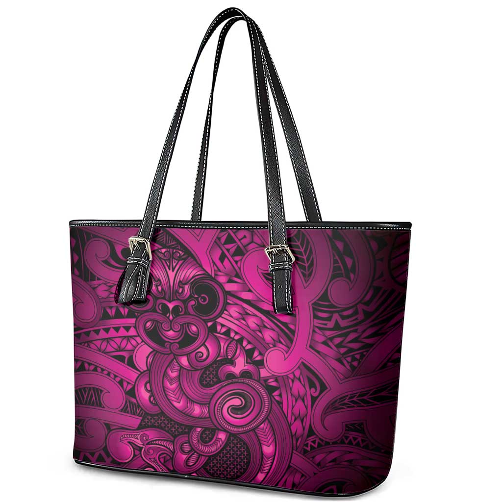 Aotearoa Maori Hei Tiki Leather Tote Bag Mawhero Kowhaiwhai Puhoro Motif