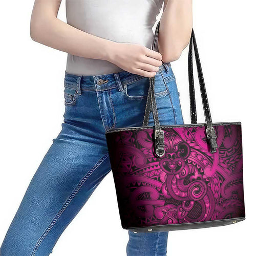 Aotearoa Maori Hei Tiki Leather Tote Bag Mawhero Kowhaiwhai Puhoro Motif
