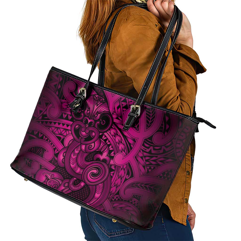 Aotearoa Maori Hei Tiki Leather Tote Bag Mawhero Kowhaiwhai Puhoro Motif
