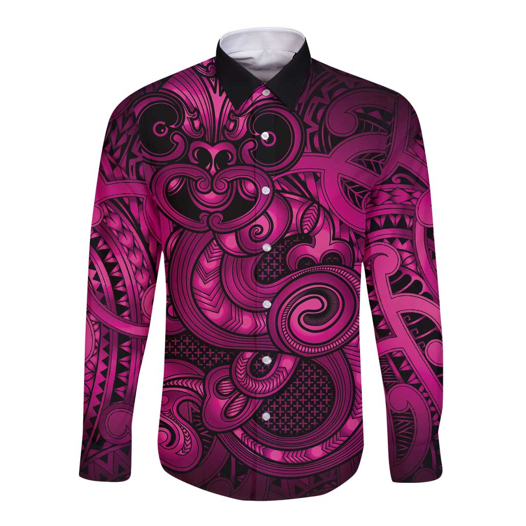 Aotearoa Maori Hei Tiki Long Sleeve Button Shirt Mawhero Kowhaiwhai Puhoro Motif