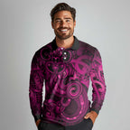 Aotearoa Maori Hei Tiki Long Sleeve Polo Shirt Mawhero Kowhaiwhai Puhoro Motif