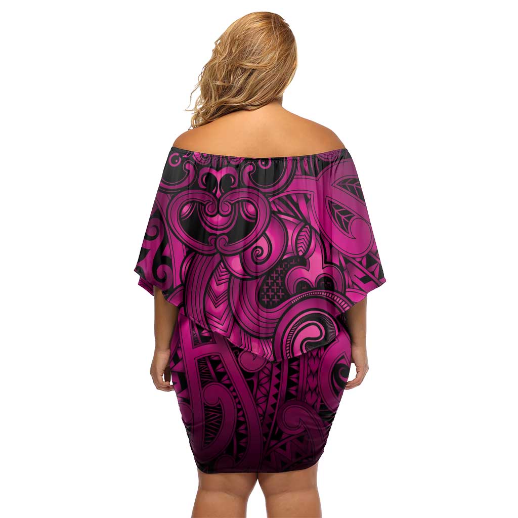 Aotearoa Maori Hei Tiki Off Shoulder Short Dress Mawhero Kowhaiwhai Puhoro Motif
