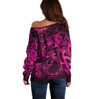 Aotearoa Maori Hei Tiki Off Shoulder Sweater Mawhero Kowhaiwhai Puhoro Motif