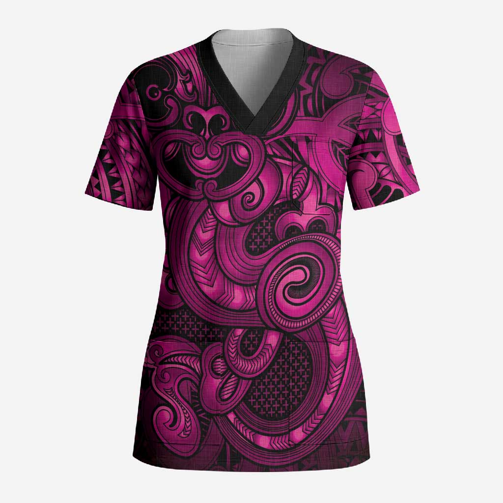 Aotearoa Maori Hei Tiki Scrub Top Mawhero Kowhaiwhai Puhoro Motif