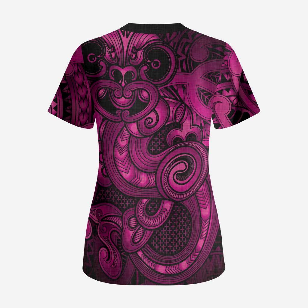 Aotearoa Maori Hei Tiki Scrub Top Mawhero Kowhaiwhai Puhoro Motif