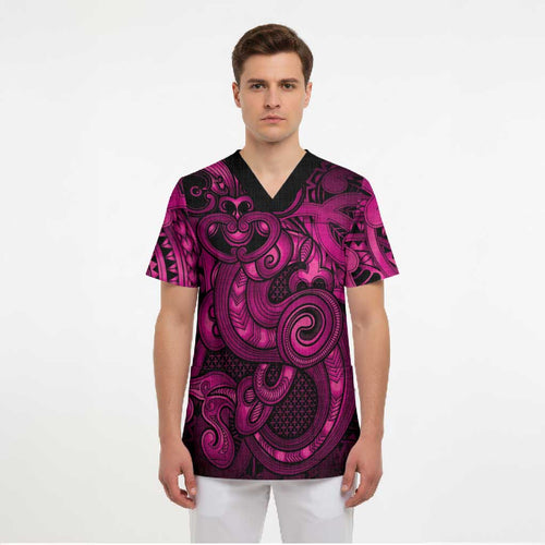 Aotearoa Maori Hei Tiki Scrub Top Mawhero Kowhaiwhai Puhoro Motif