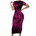 Aotearoa Maori Hei Tiki Short Sleeve Bodycon Dress Mawhero Kowhaiwhai Puhoro Motif