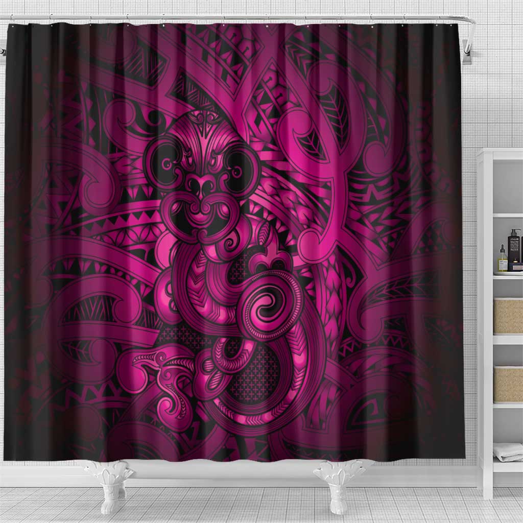 Aotearoa Maori Hei Tiki Shower Curtain Mawhero Kowhaiwhai Puhoro Motif