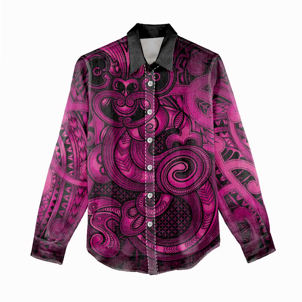 Aotearoa Maori Hei Tiki Women Casual Shirt Mawhero Kowhaiwhai Puhoro Motif