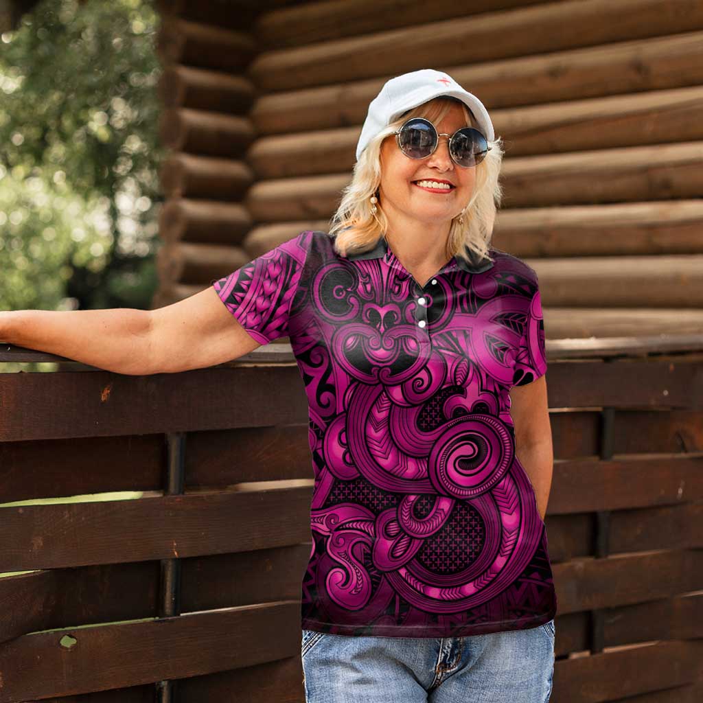 Aotearoa Maori Hei Tiki Women Polo Shirt Mawhero Kowhaiwhai Puhoro Motif
