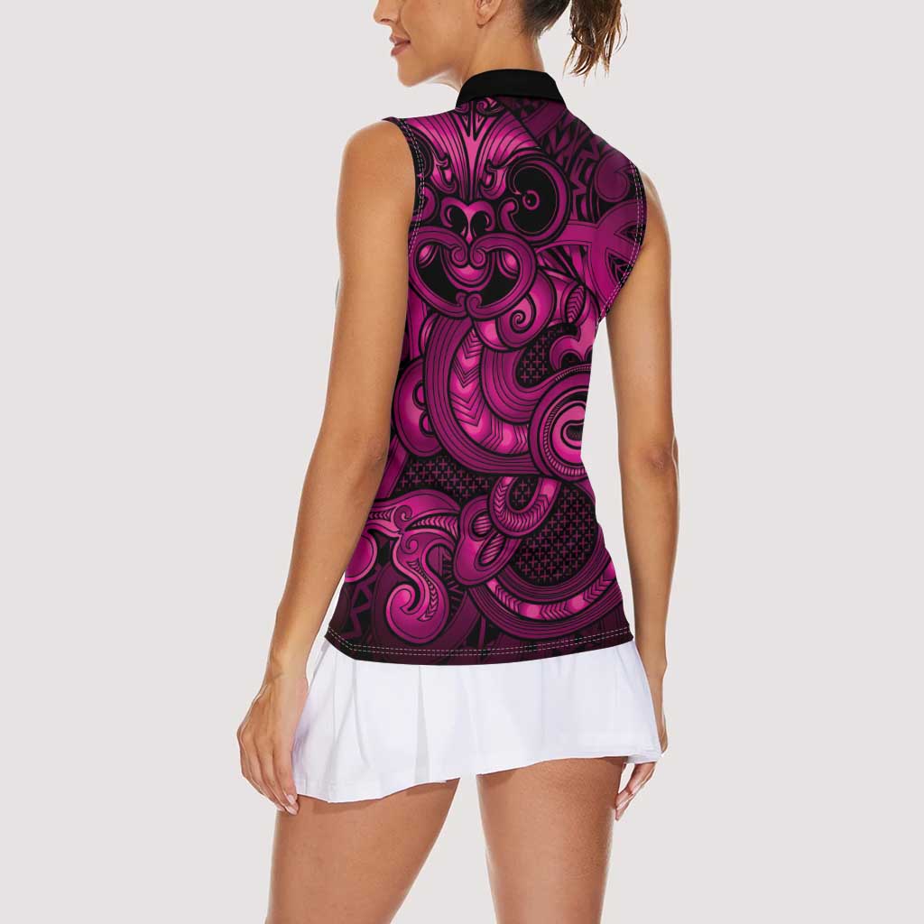 Aotearoa Maori Hei Tiki Women Sleeveless Polo Shirt Mawhero Kowhaiwhai Puhoro Motif