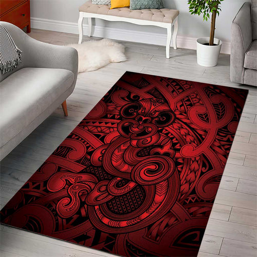 Aotearoa Maori Hei Tiki Area Rug Whero Kowhaiwhai Puhoro Motif