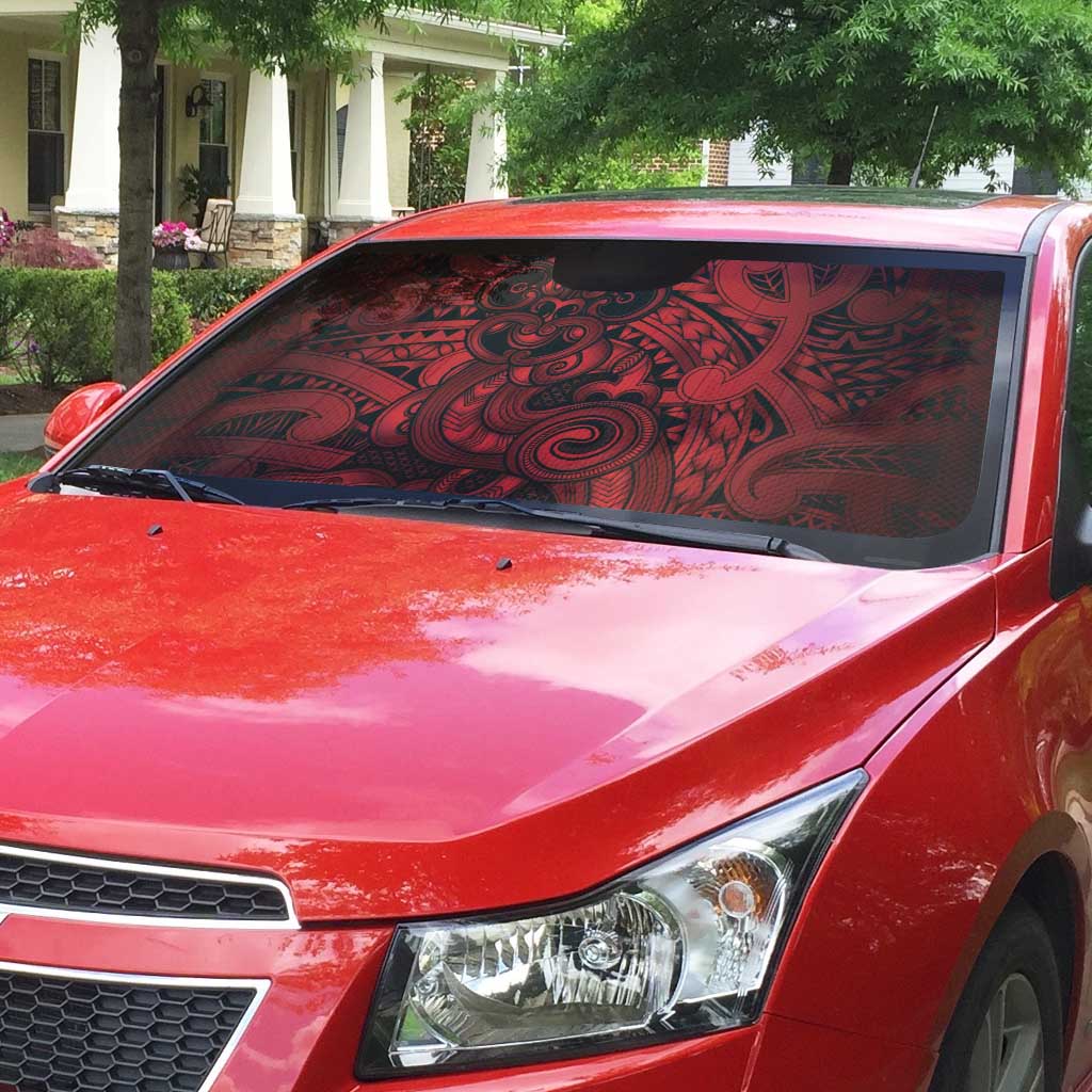 Aotearoa Maori Hei Tiki Auto Sun Shade Whero Kowhaiwhai Puhoro Motif