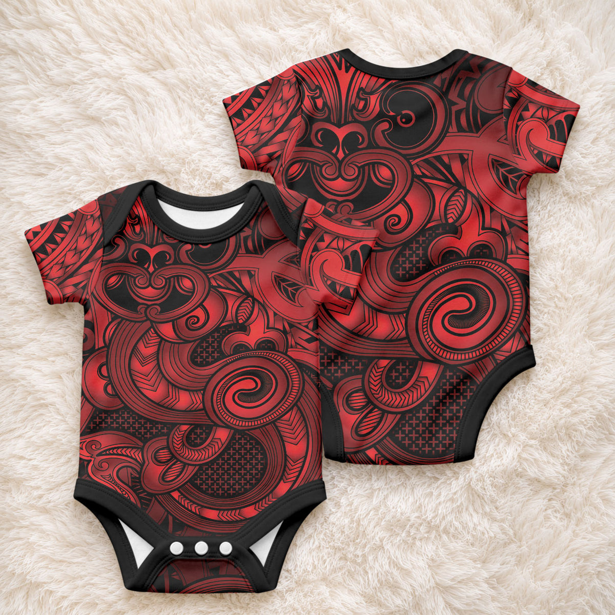 Aotearoa Maori Hei Tiki Baby Onesie Whero Kowhaiwhai Puhoro Motif