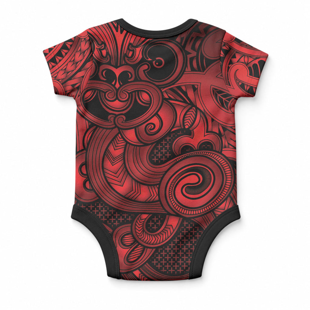 Aotearoa Maori Hei Tiki Baby Onesie Whero Kowhaiwhai Puhoro Motif