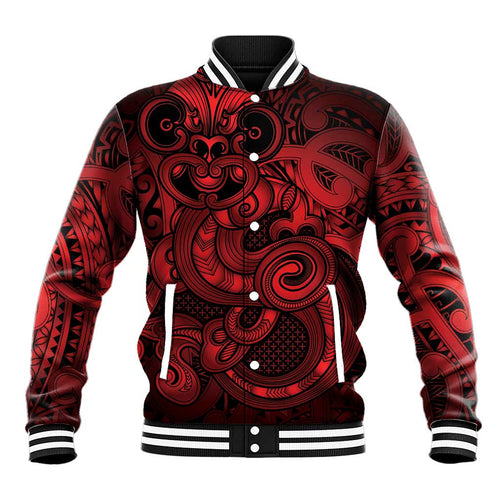 Aotearoa Maori Hei Tiki Baseball Jacket Whero Kowhaiwhai Puhoro Motif