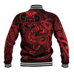 Aotearoa Maori Hei Tiki Baseball Jacket Whero Kowhaiwhai Puhoro Motif