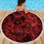Aotearoa Maori Hei Tiki Beach Blanket Whero Kowhaiwhai Puhoro Motif