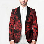 Aotearoa Maori Hei Tiki Blazer Whero Kowhaiwhai Puhoro Motif