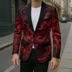 Aotearoa Maori Hei Tiki Blazer Whero Kowhaiwhai Puhoro Motif