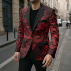 Aotearoa Maori Hei Tiki Blazer Whero Kowhaiwhai Puhoro Motif