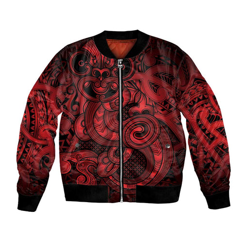 Aotearoa Maori Hei Tiki Bomber Jacket Whero Kowhaiwhai Puhoro Motif