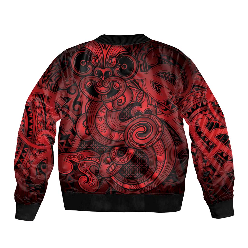 Aotearoa Maori Hei Tiki Bomber Jacket Whero Kowhaiwhai Puhoro Motif