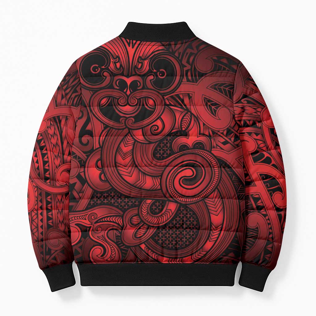 Aotearoa Maori Hei Tiki Bomber Puffer Jacket Whero Kowhaiwhai Puhoro Motif