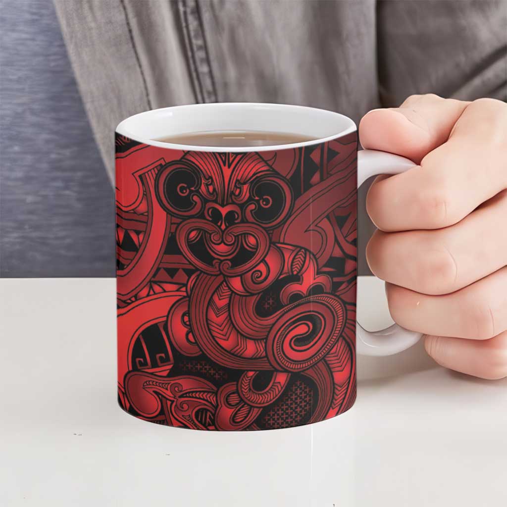 Aotearoa Maori Hei Tiki Ceramic Mug Whero Kowhaiwhai Puhoro Motif