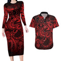 Aotearoa Maori Hei Tiki Couples Matching Long Sleeve Bodycon Dress and Hawaiian Shirt Whero Kowhaiwhai Puhoro Motif