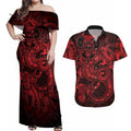 Aotearoa Maori Hei Tiki Couples Matching Off Shoulder Maxi Dress and Hawaiian Shirt Whero Kowhaiwhai Puhoro Motif