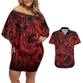 Aotearoa Maori Hei Tiki Couples Matching Off Shoulder Short Dress and Hawaiian Shirt Whero Kowhaiwhai Puhoro Motif