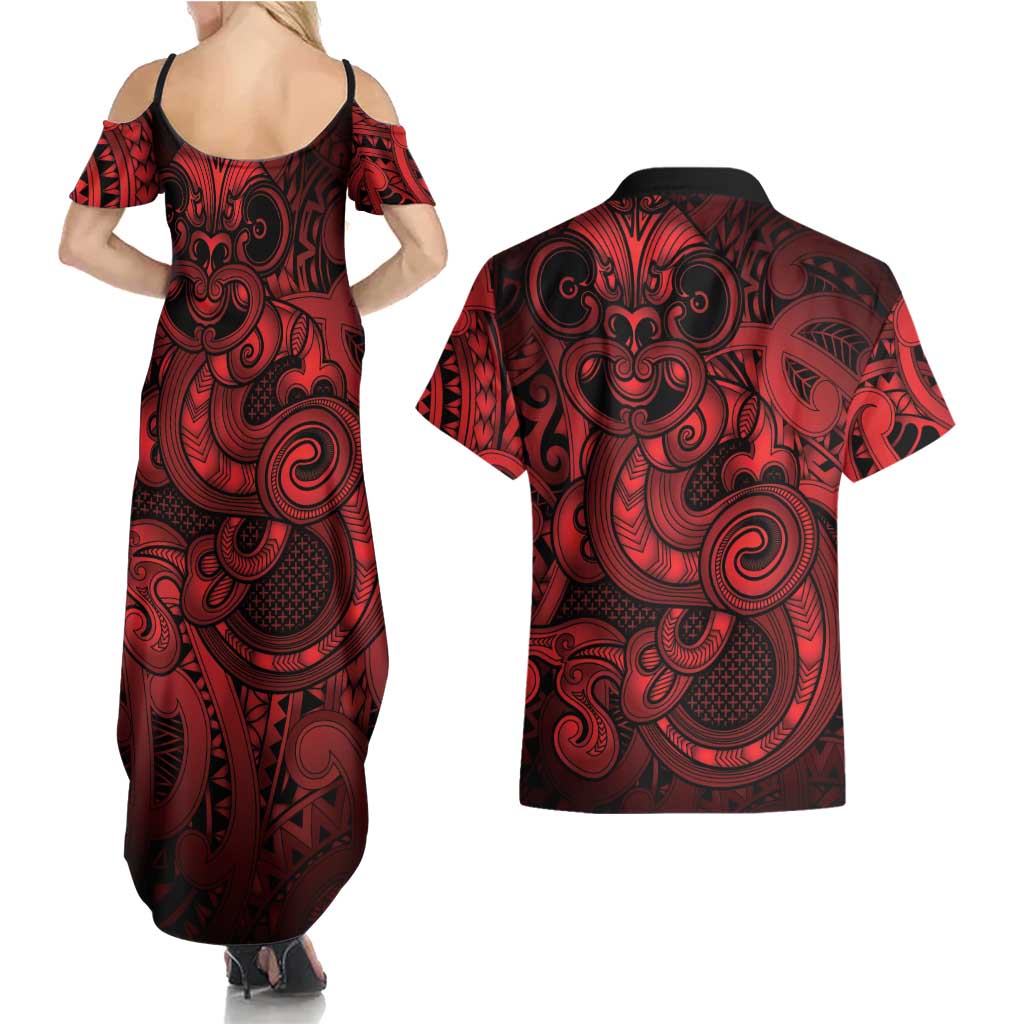 Aotearoa Maori Hei Tiki Couples Matching Summer Maxi Dress and Hawaiian Shirt Whero Kowhaiwhai Puhoro Motif