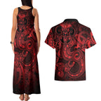 Aotearoa Maori Hei Tiki Couples Matching Tank Maxi Dress and Hawaiian Shirt Whero Kowhaiwhai Puhoro Motif