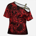 Aotearoa Maori Hei Tiki Cross Shoulder Shirt Whero Kowhaiwhai Puhoro Motif