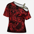 Aotearoa Maori Hei Tiki Cross Shoulder Shirt Whero Kowhaiwhai Puhoro Motif