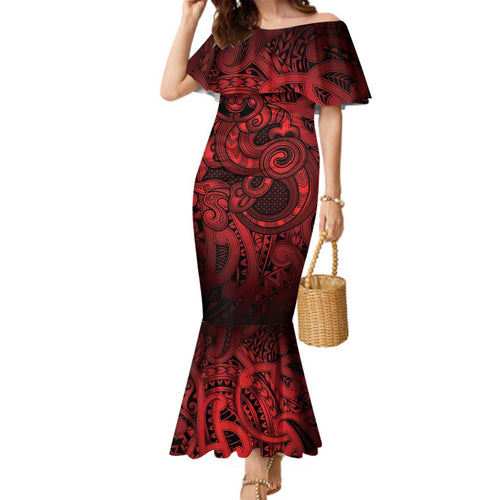 Aotearoa Maori Hei Tiki Family Matching Mermaid Dress and Hawaiian Shirt Whero Kowhaiwhai Puhoro Motif