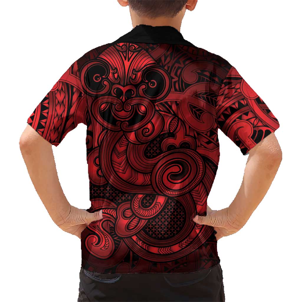 Aotearoa Maori Hei Tiki Family Matching Off The Shoulder Long Sleeve Dress and Hawaiian Shirt Whero Kowhaiwhai Puhoro Motif