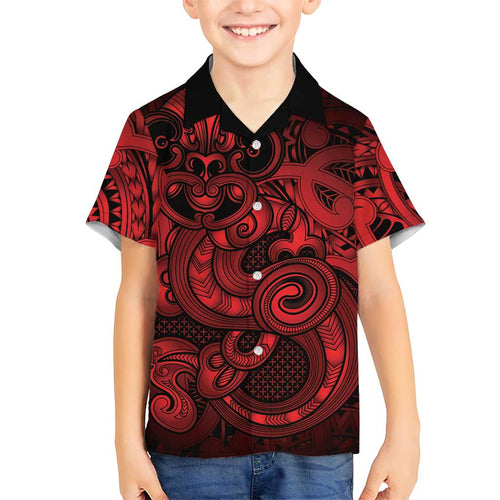 Aotearoa Maori Hei Tiki Family Matching Off The Shoulder Long Sleeve Dress and Hawaiian Shirt Whero Kowhaiwhai Puhoro Motif