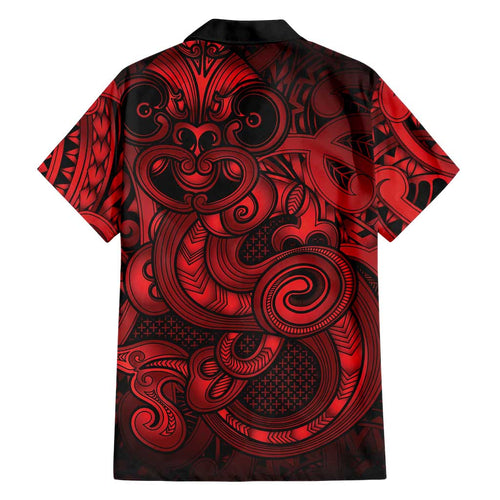 Aotearoa Maori Hei Tiki Family Matching Off Shoulder Short Dress and Hawaiian Shirt Whero Kowhaiwhai Puhoro Motif