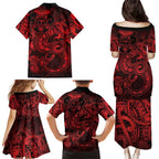 Aotearoa Maori Hei Tiki Family Matching Puletasi and Hawaiian Shirt Whero Kowhaiwhai Puhoro Motif