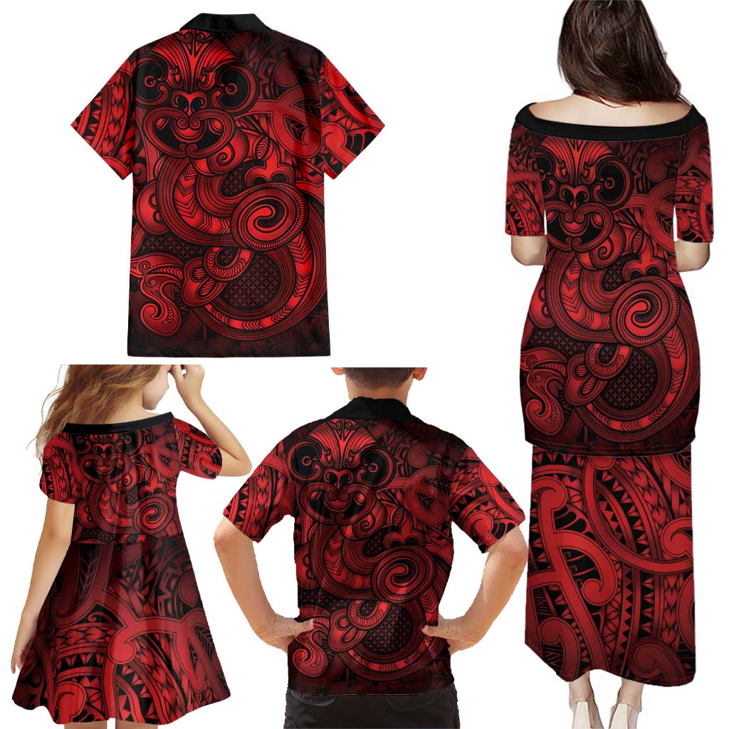 Aotearoa Maori Hei Tiki Family Matching Puletasi and Hawaiian Shirt Whero Kowhaiwhai Puhoro Motif