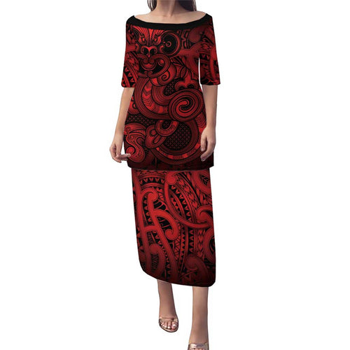 Aotearoa Maori Hei Tiki Family Matching Puletasi and Hawaiian Shirt Whero Kowhaiwhai Puhoro Motif