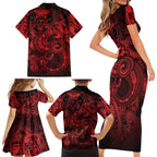 Aotearoa Maori Hei Tiki Family Matching Short Sleeve Bodycon Dress and Hawaiian Shirt Whero Kowhaiwhai Puhoro Motif