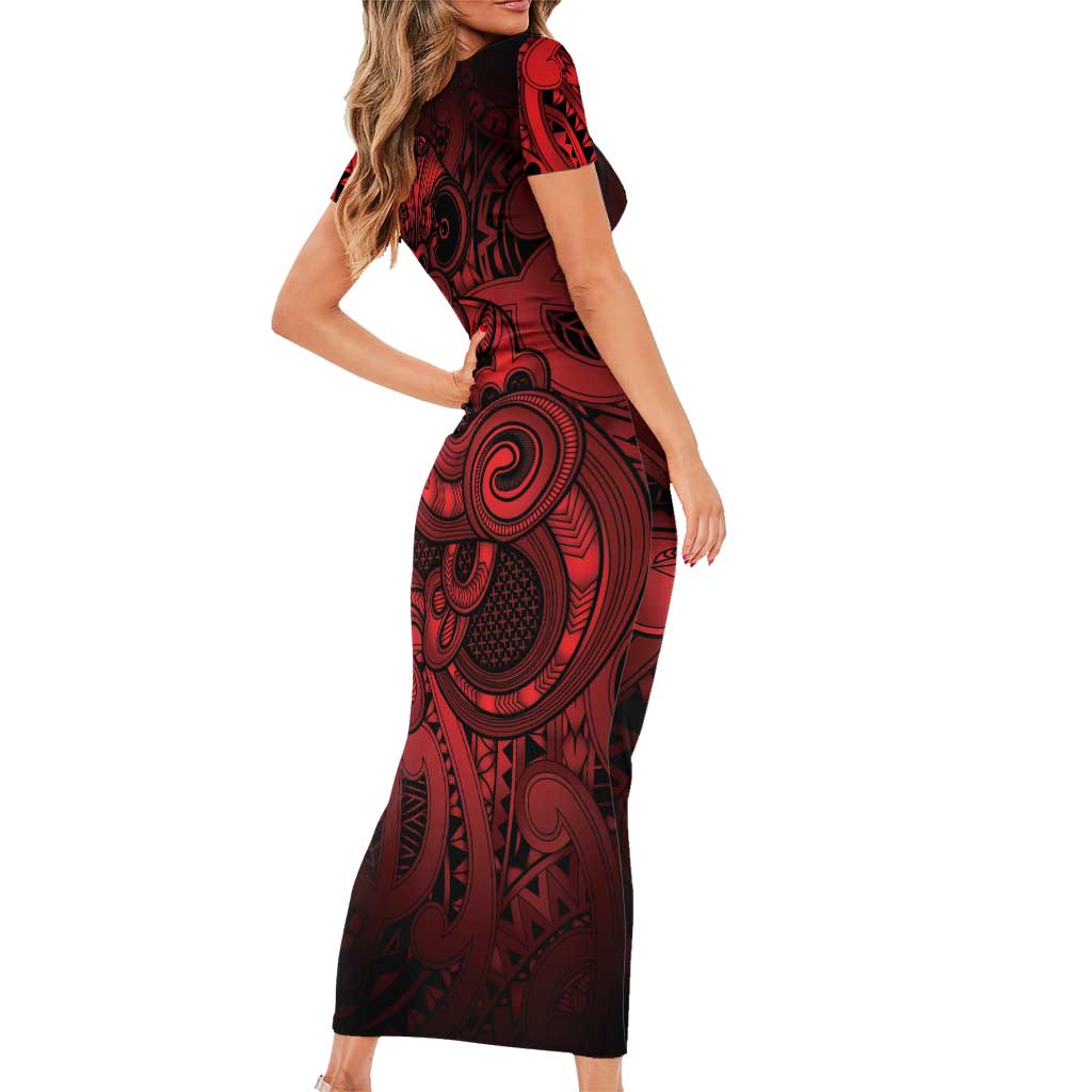 Aotearoa Maori Hei Tiki Family Matching Short Sleeve Bodycon Dress and Hawaiian Shirt Whero Kowhaiwhai Puhoro Motif