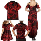 Aotearoa Maori Hei Tiki Family Matching Summer Maxi Dress and Hawaiian Shirt Whero Kowhaiwhai Puhoro Motif