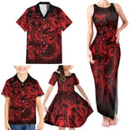 Aotearoa Maori Hei Tiki Family Matching Tank Maxi Dress and Hawaiian Shirt Whero Kowhaiwhai Puhoro Motif
