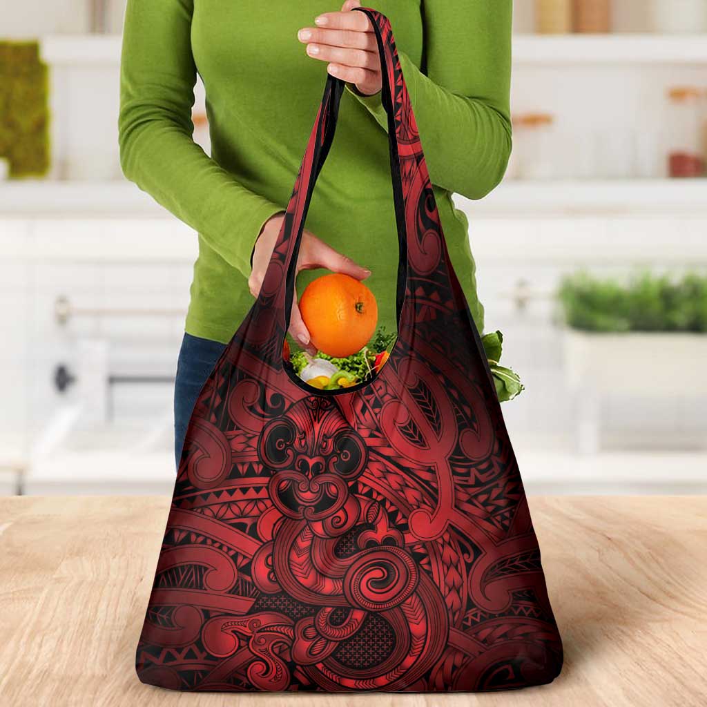 Aotearoa Maori Hei Tiki Grocery Bag Whero Kowhaiwhai Puhoro Motif